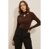 Kaşkorse Taş Detaylı Cut Out Balıkçı Yaka Bluz - Kahverengi