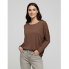 Kahverengi Basic Uzun Kollu Viskon Kadın Bluz