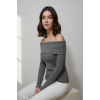 Kadın Madonna Yaka Şardonlu Gri Bluz