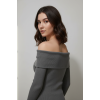 Kadın Madonna Yaka Şardonlu Gri Bluz