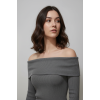 Kadın Madonna Yaka Şardonlu Gri Bluz