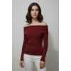 Kadın Madonna Yaka Şardonlu Kırmızı  Bluz