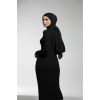 Balıkçı Yaka Siyah Uzun Elbise Tesettür