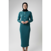 Kadın Turkuaz Hırka Elbise İkili Takım