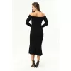 Kadın Siyah Omuzlar Açık Eteği Volanlı Elbise