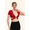 Kadın Bordo Renkli Ön Halka Ve Şeritli Crop Top