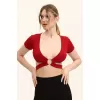 Kadın Bordo Renkli Ön Halka Ve Şeritli Crop Top