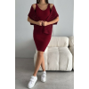 Kadın Delikli Kazak Askılı Elbise Triko Kumaş İkili Takım - Bordo