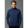 Unisex Kışlık Mavi Yarım Fermuarlı Dik Yaka 2 İplik Basic Sweatshirt