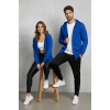 Unisex Saks Mavi Oversize Kalıp 2 İplik Kapüşonlu Fermuarlı Sweatshirt Ceket Hırka