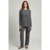 Kadın Gri Ribanalı Üçlü Takım Uzun Hırka Bisiklet Yaka Bluz Lastikli Boru Paça Pantolon