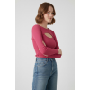 Kadın Pembe Pamuklu Kaşkorse Pencere Yaka Cut Out Detaylı Uzun Kollu Slim Fit Bluz