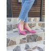 Pembe Deri Kadın Stiletto - 6 cm İnce Topuklu Düğüm Detaylı Günlük Ayakkabı