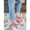 Pembe Deri Kadın Stiletto - 6 cm İnce Topuklu Düğüm Detaylı Günlük Ayakkabı