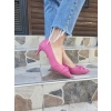 Pembe Deri Kadın Stiletto - 6 cm İnce Topuklu Düğüm Detaylı Günlük Ayakkabı