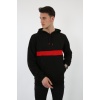 Üç İplik Kapşonlu Kalın Çizgili Kanguru Cepli Erkek Günlük Sweatshirt
