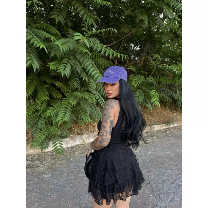 Kadın Dentel Şortlu Etek - Siyah