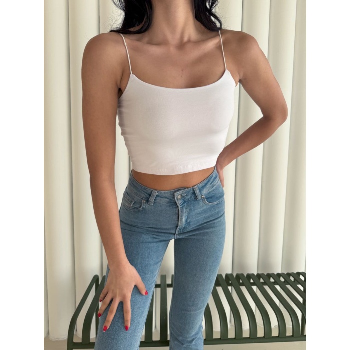 Kadın İp Askılı Kısa Crop - Beyaz