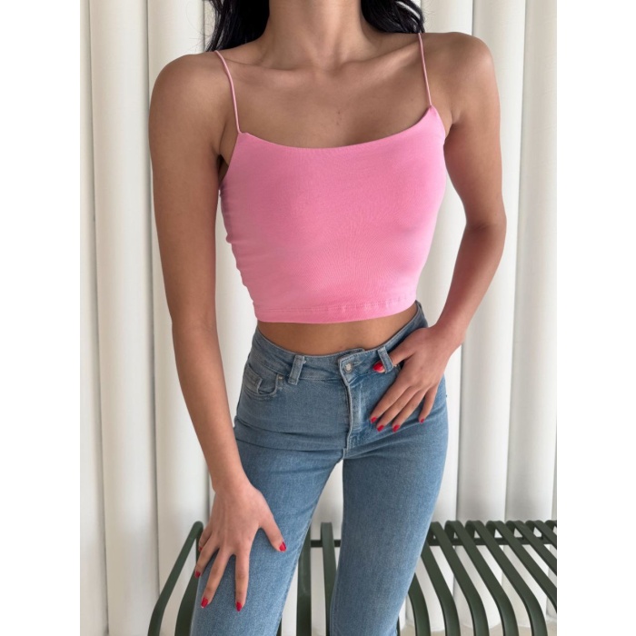 Kadın İp Askılı Kısa Crop - Pembe