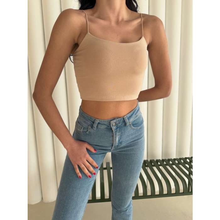 Kadın İp Askılı Kısa Crop - Ten Rengi