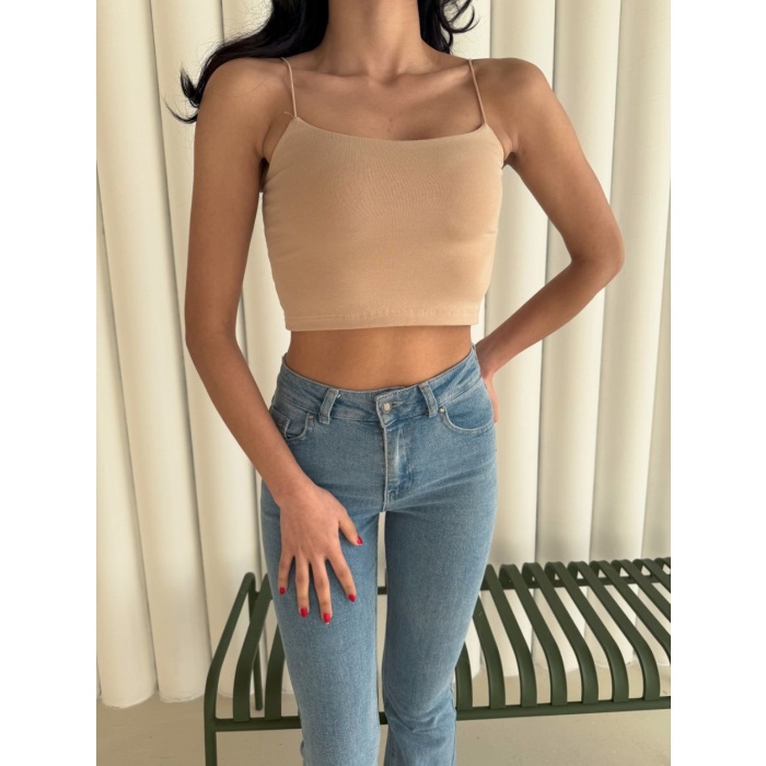 Kadın İp Askılı Kısa Crop - Ten Rengi