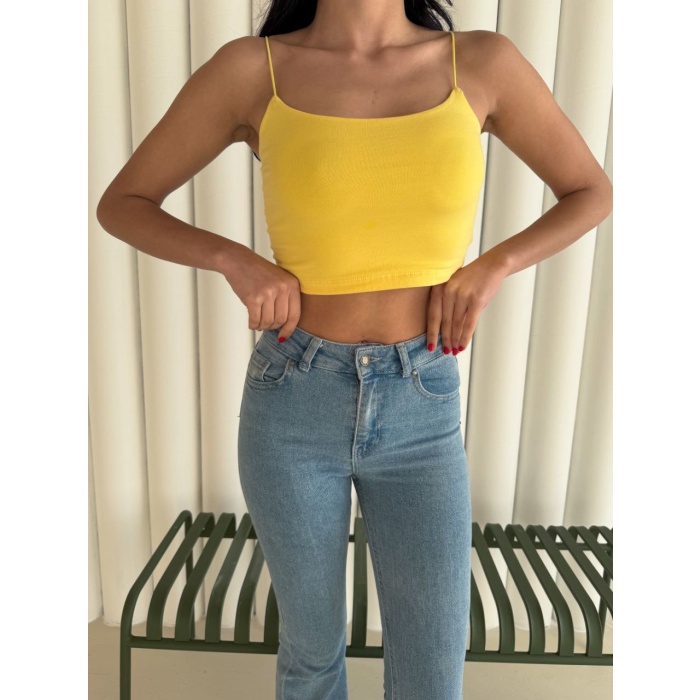 İp Askılı Kısa Crop - Sarı