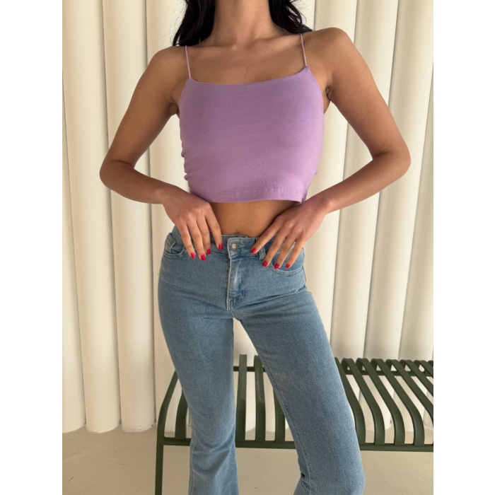 Kadın İp Askılı Kısa Crop - Mor
