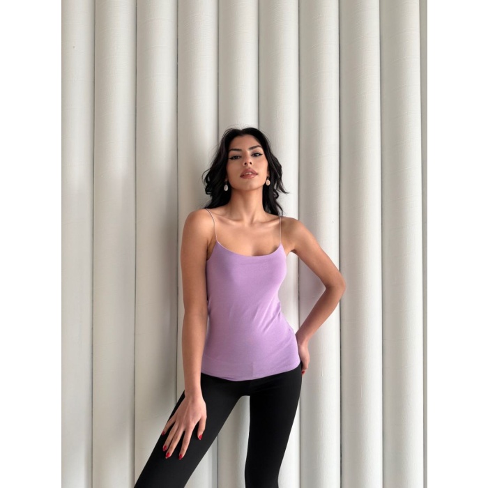 Kadın İp Askılı Uzun Crop - Mor