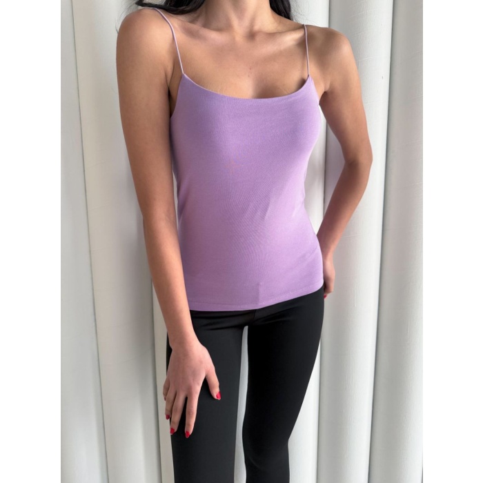 Kadın İp Askılı Uzun Crop - Mor