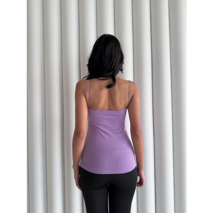 Kadın İp Askılı Uzun Crop - Mor