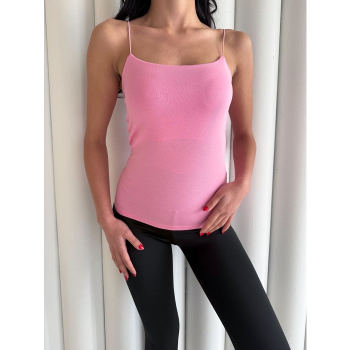 Kadın İp Askılı Uzun Crop - Pembe