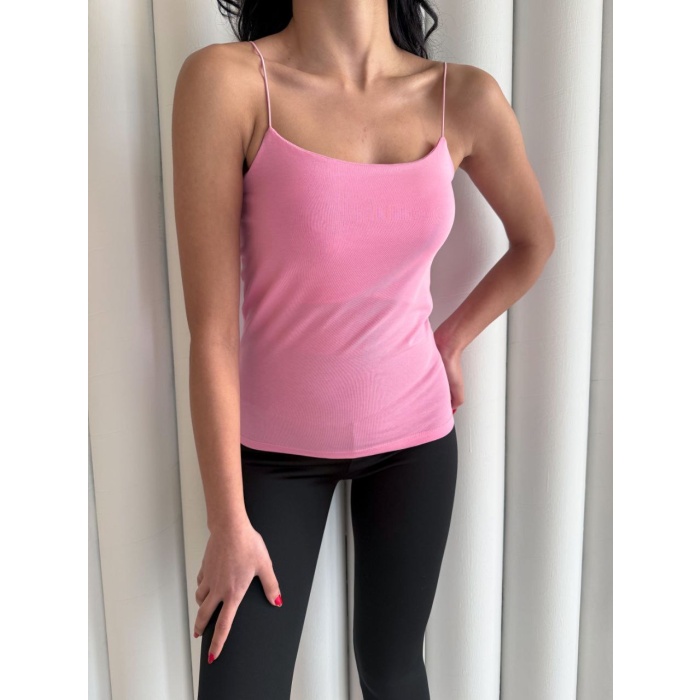 Kadın İp Askılı Uzun Crop - Pembe