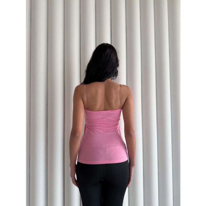Kadın İp Askılı Uzun Crop - Pembe