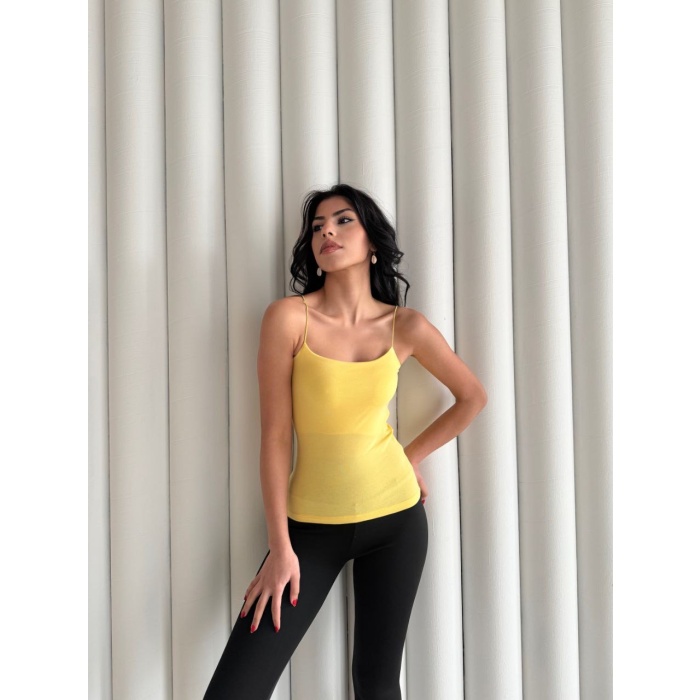 Kadın İp Askılı Uzun Crop - Sarı