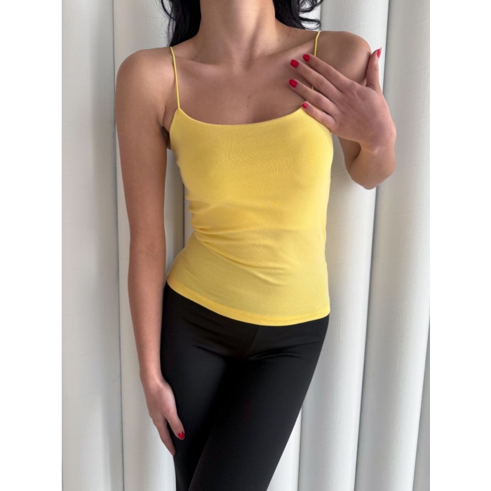 Kadın İp Askılı Uzun Crop - Sarı