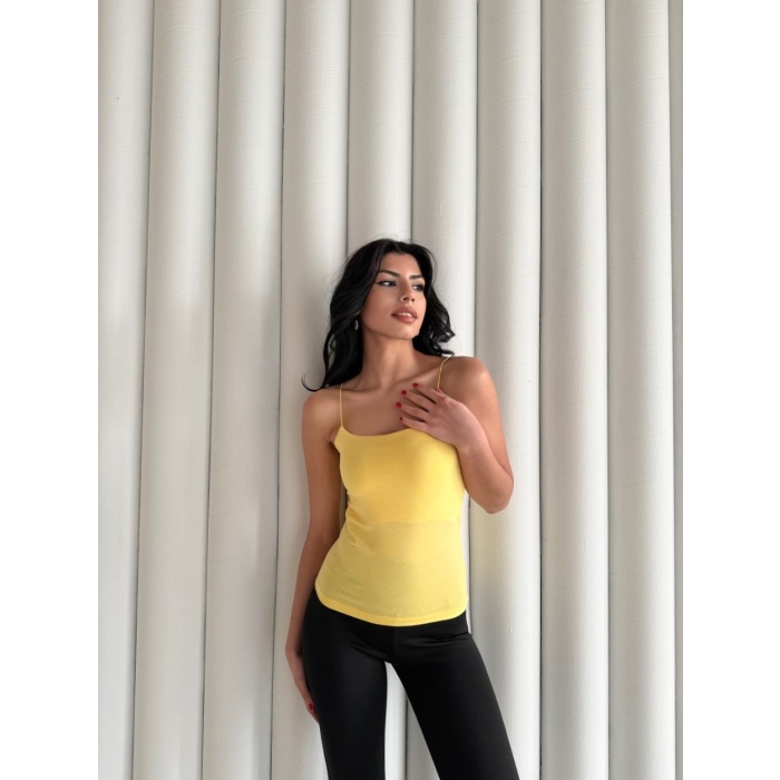 Kadın İp Askılı Uzun Crop - Sarı