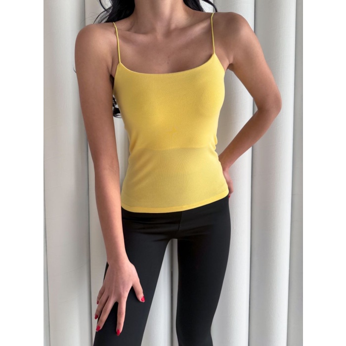 Kadın İp Askılı Uzun Crop - Sarı