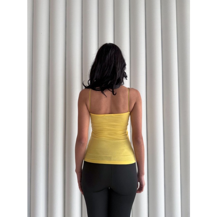 Kadın İp Askılı Uzun Crop - Sarı