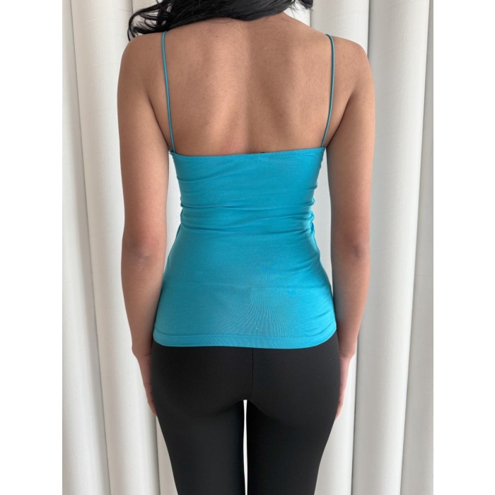 Kadın İp Askılı Uzun Crop - Mavi