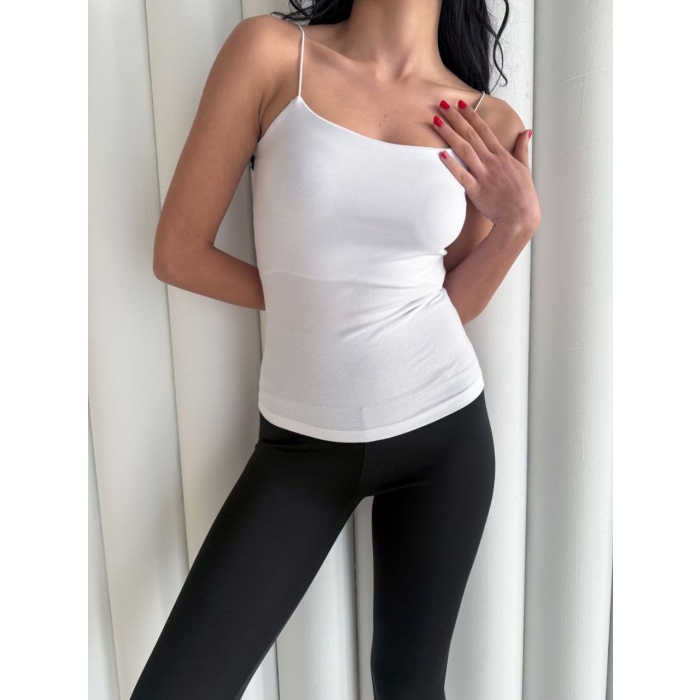 Kadın İp Askılı Uzun Crop - Beyaz