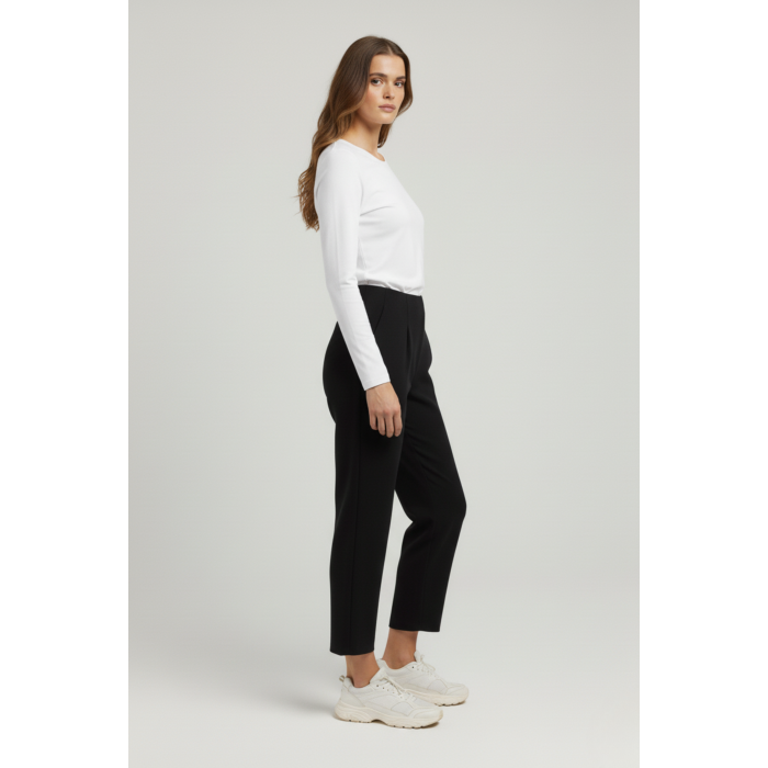 Kadın Yüksek Bel Lastikli Pensli Balon Krep Pantolon – Siyah