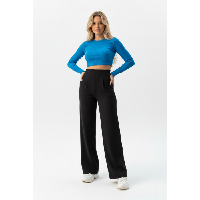 Kadın Pensli Palazzo Pantolon Siyah