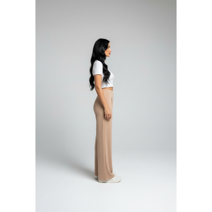 Kadın Yüksek Bel Pensli Bol Paça Krep Palazzo Pantolon – Bej