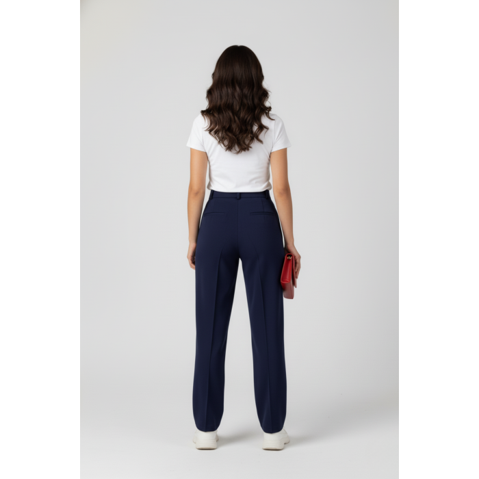 Kadın Modal Çımalı Yüksek Bel Beli Lastikli Bol Paça Pantolon - Lacivert