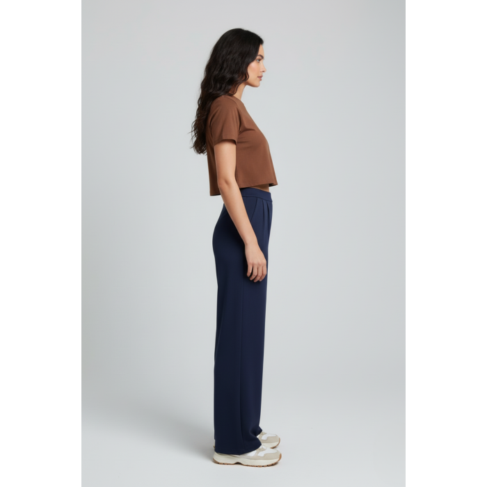Kadın Yüksek Bel Pensli Krep Palazzo Pantolon – Lacivert