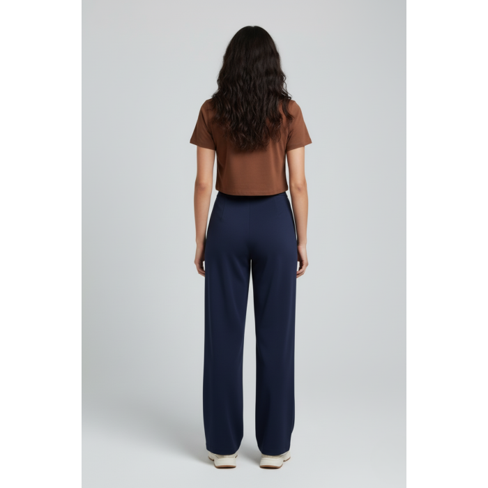 Kadın Yüksek Bel Pensli Krep Palazzo Pantolon – Lacivert