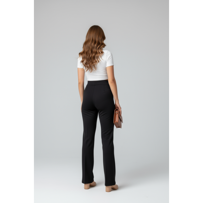 Kadın Toparlayıcı Çıma Detaylı Yüksek Bel Scuba Krep Palazzo Pantolon - Siyah