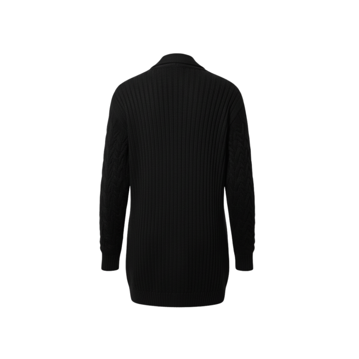 Kadın Siyah Uzun Oversize Örgü Hırka – Chevron Desenli Triko