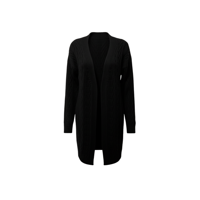 Kadın Siyah Uzun Oversize Örgü Hırka – Chevron Desenli Triko