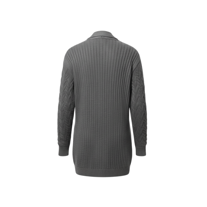 Kadın Gri Uzun Oversize Örgü Hırka – Chevron Desenli Triko